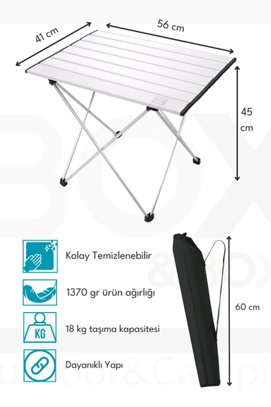 Box&Box Alüminyum, Katlanabilir Kamp ve Piknik Masası, Omuz Askılı Taşıma Çantasıyla, Small, Gri - Resim 3