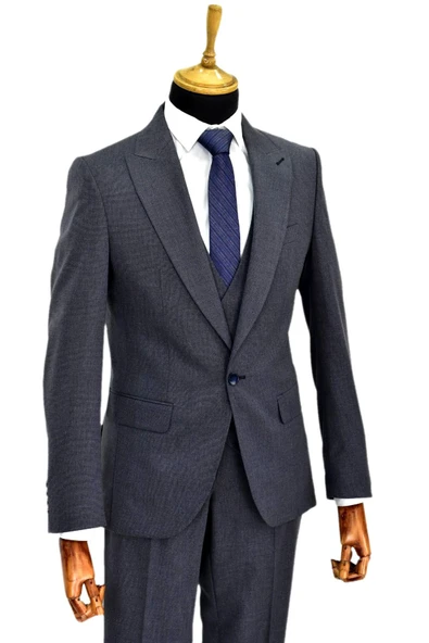 Erkek Silim Fit Yelekli Çift Yırtmaçlı Takım Elbise BGL-ST04737 - Resim 6