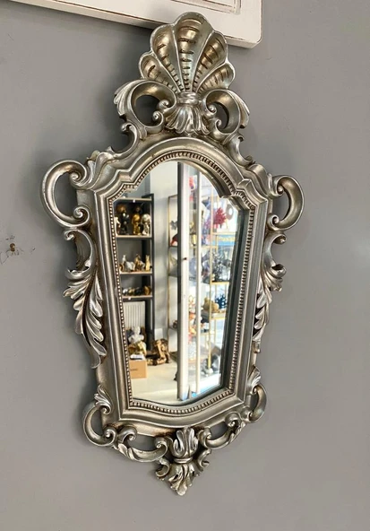 Dekoratif Ayna Duvar Aynası Gümüş Otantik - Resim 2