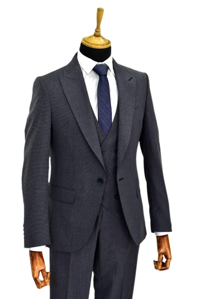 Erkek Silim Fit Yelekli Çift Yırtmaçlı Takım Elbise BGL-ST04737 - Resim 7