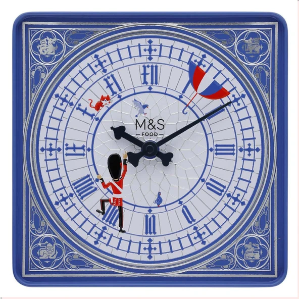 M&S London Portakal Jaffa Bitter Çikolatalı Bisküvi/Kek ile Teneke Çalışan Teneke Saat Kutusu 375 g - Resim 2