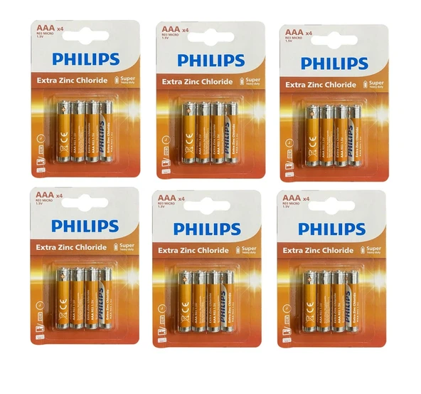 Philips kalem ve ince pil - 24 lü extra çinko 2 boy pil 4x6=24 adet ürün görseli