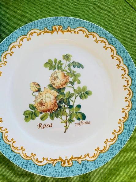 Londra'dan Vintage Bone China Kemik Porselen Çiçek Desenli 4 Kişilik Çok Renkli Pasta Tabakları ve Sunum Standı Seti - Resim 5
