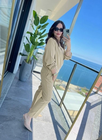 Kadın Uzun Kollu önden Fermuarlı Modal Ceket Ve Pantolon Ikili Takım - Resim 2