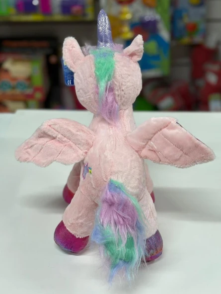 Oyuncak Peluş Kanatlı Unicorn Tek Boynuzlu At Pudra Pembe 30 CM - Resim 3