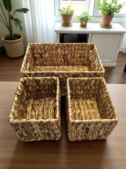 MyBru Çok Amaçlı 3'lü Hasır Sepet - Resim 3