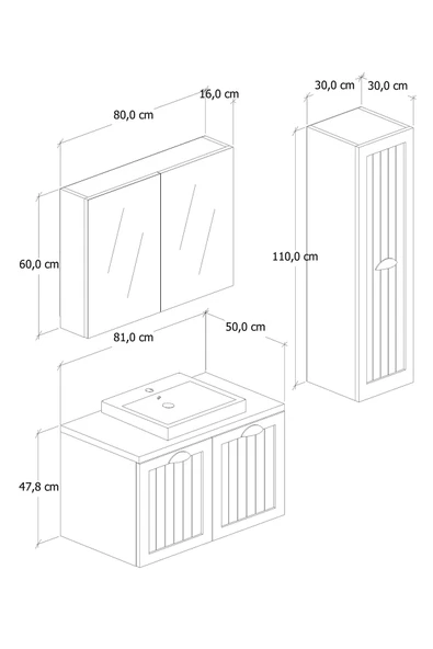 %100 MDF - 80 cm Aren Banyo Dolabı + 30 cm Aren Boy Dolabı - Resim 4