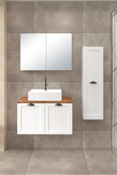 %100 MDF - 80 cm Aren Banyo Dolabı + 30 cm Aren Boy Dolabı ürün görseli