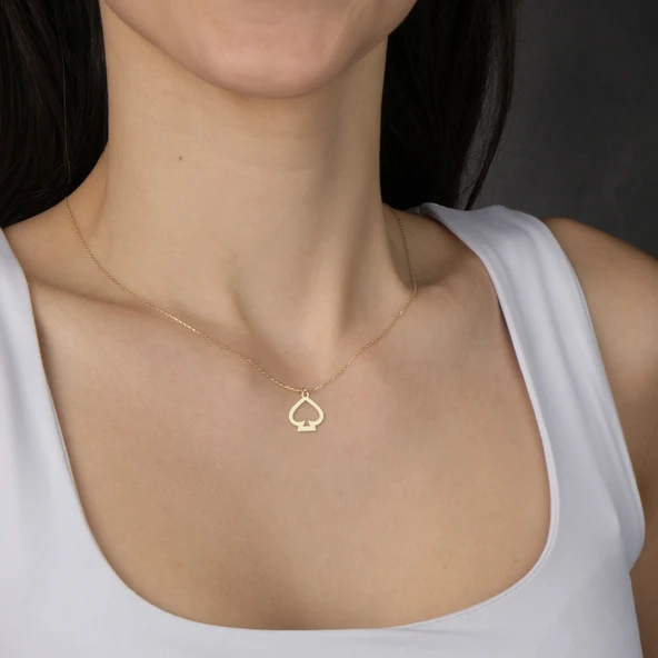 14 Ayar Altın Plakalı Maça Motifli Özel Günler İçin Hediyelik Altın Kolye-841 - Resim 2