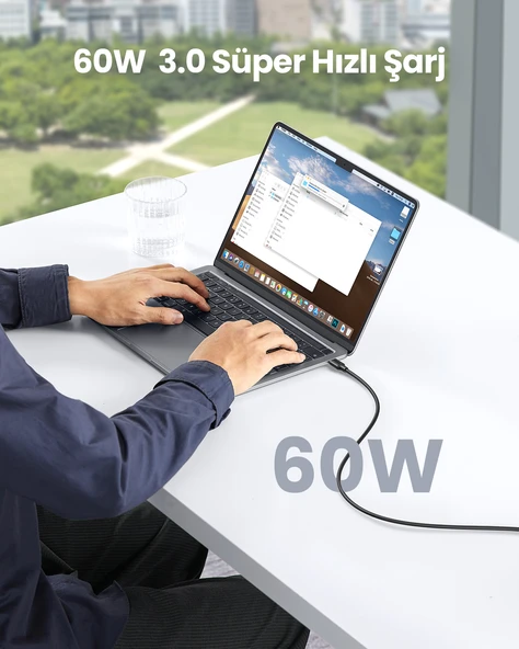 UGREEN USB-C 60W 3A QC PD Hızlı Şarj Kablosu, 0,5 Metre, Siyah, 50996 - Resim 3