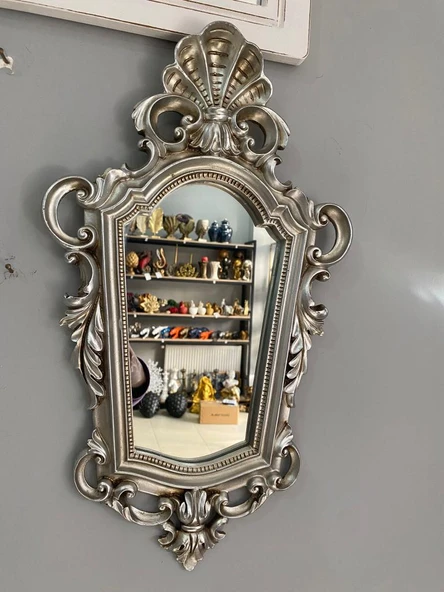 Dekoratif Ayna Duvar Aynası Gümüş Otantik - Resim 4