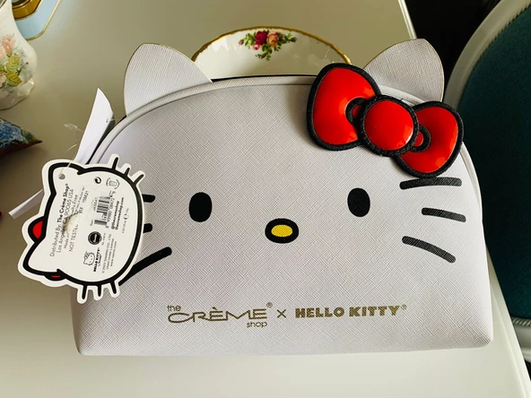 Hello Kitty Büyük Boy Beyaz Kawaii Sevimli Limited Edition Makyaj Çantası - Resim 6