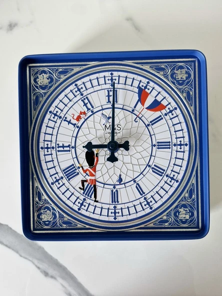 M&S London Portakal Jaffa Bitter Çikolatalı Bisküvi/Kek ile Teneke Çalışan Teneke Saat Kutusu 375 g - Resim 3