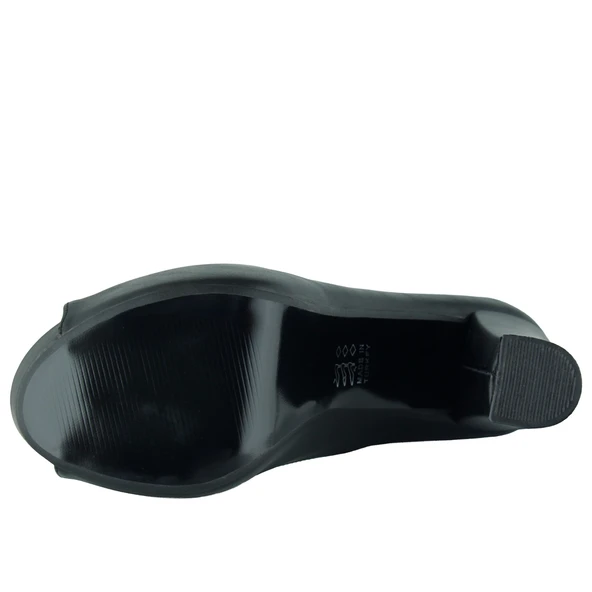 Erkan Saçmacı Carolina Siyah Vegan Önü Açık Yuvarlak Burun Kalın Platform Topuklu Abiye Ayakkabı - Resim 6