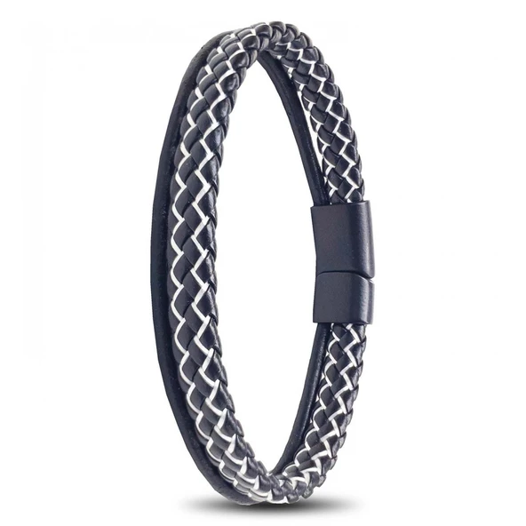 Siyah Beyaz Renk Çoklu Deri Bileklik 31833B5D7 ürün görseli 1