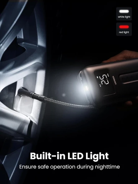 UGREEN Lastik Şişirme Cihazı Taşınabilir Hava Kompresörü 150PSI Hava Pompası Akülü LED Işıklı Arabalar, Bisikletler, Motosikletler ve Toplar İçin Kablosuz Lastik Pompası, 15951 - Resim 5