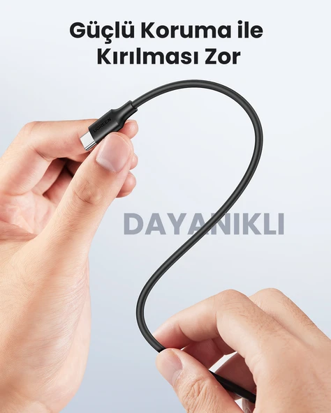 UGREEN USB-C 60W 3A QC PD Hızlı Şarj Kablosu, 0,5 Metre, Siyah, 50996 - Resim 6