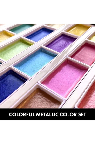 Kuretake Gansai Tambi Metalik Yaldız Tablet Sulu Boya Seti 24 Renk Set MC20/24V/NW2A - Resim 2