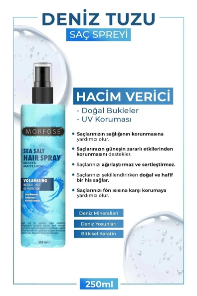 Morfose Deniz Tuzu Saç Spreyi 250 ml - Mat Görünüm, Doğal Dalgalar ve Isıya Karşı Koruma - Resim 3