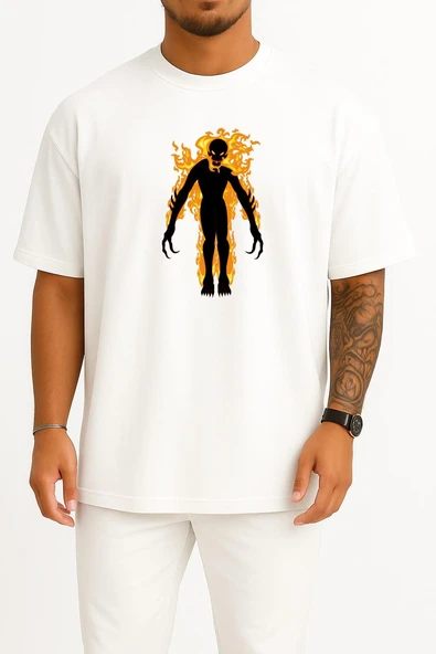 Oversize Scp Foundation Fan Art Drawing, Burning Man Göğüs Tasarımlı Unisex T-Shirt ürün görseli