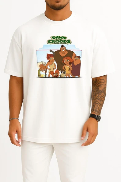 Oversize Dawn Of The Croods Göğüs Tasarımlı Unisex T-Shirt ürün görseli