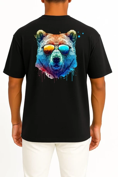 Oversize Cool Bear Psychedelic Bear Sırt Tasarımlı Unisex T-Shirt - Resim 11
