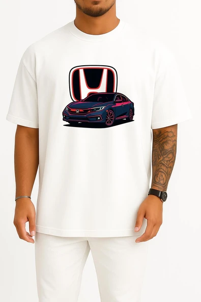 Oversize Honda Civic Fc5 H Logolu Göğüs Tasarımlı Unisex T-Shirt ürün görseli