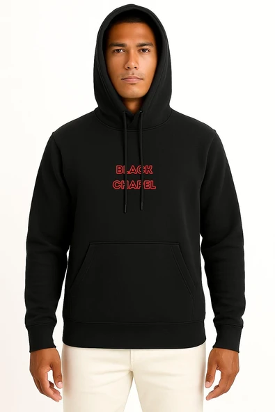 Kapüşonlu Black Chapel Yabancı Diiz Göğüs Baskılı Unisex Sweatshirt - Resim 9