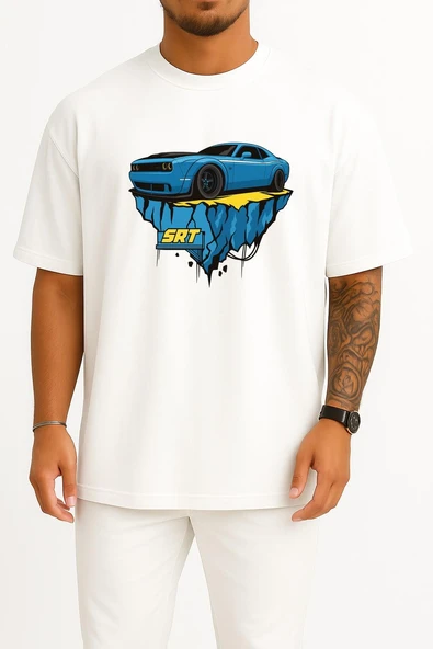Oversize Dodge Srt Göğüs Baskılı Unisex T-Shirt - Resim 7