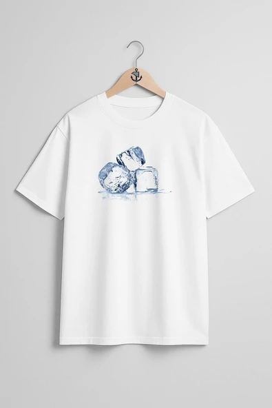 Oversize 3 Adet Buz Küpü Göğüs Tasarımlı Unisex T-Shirt ürün görseli
