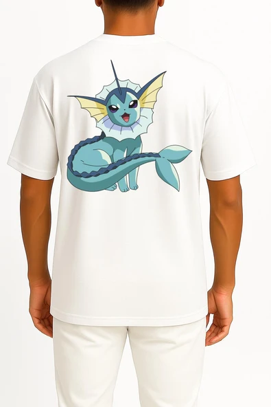 Oversize Vaporeon Cep ve Sırt Tasarımlı Unisex T-Shirt - Resim 2