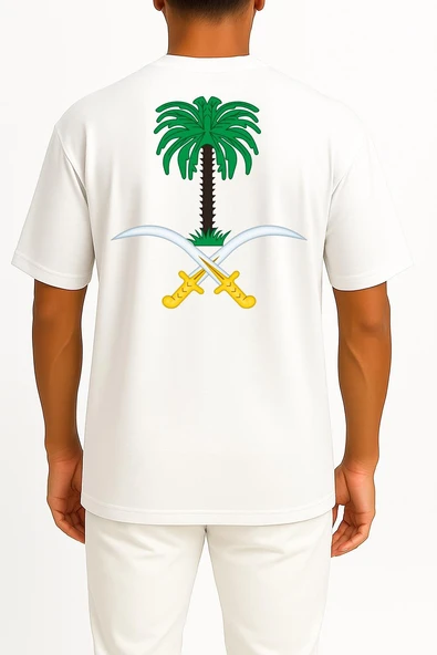 Oversize Cartoon Palm Tree Saudi Arabia Cep ve Sırt Tasarımlı Unisex T-Shirt - Resim 2