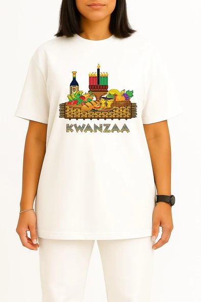 Oversize Kwanzaa African Piknik Sepeti Göğüs Tasarımlı Unisex T-Shirt - Resim 2