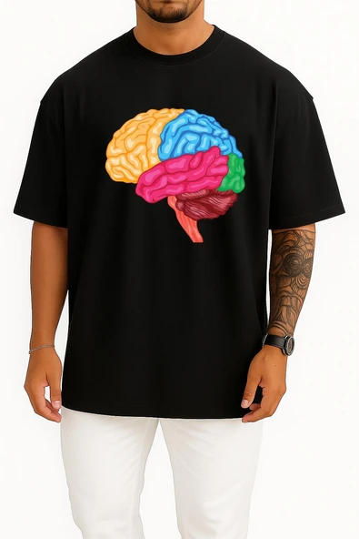 Oversize Human Brain Anatomy Göğüs Tasarımlı Unisex T-Shirt - Resim 9