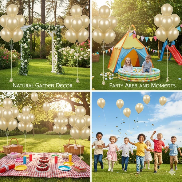 10 Adet Krem Parıltılı Metalik Balonlar ✨ Parti & Kutlama Paketi - Resim 5