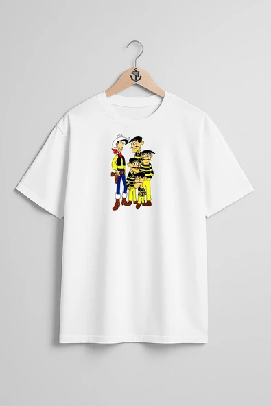 Oversize Daltonlar Red Kit Hepsi Göğüs Tasarımlı Unisex T-Shirt - Resim 7