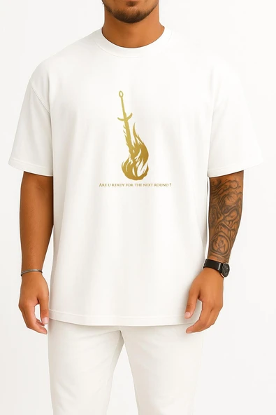 Oversize Are U Ready For The Next Round Göğüs Tasarımlı Unisex T-Shirt - Resim 3