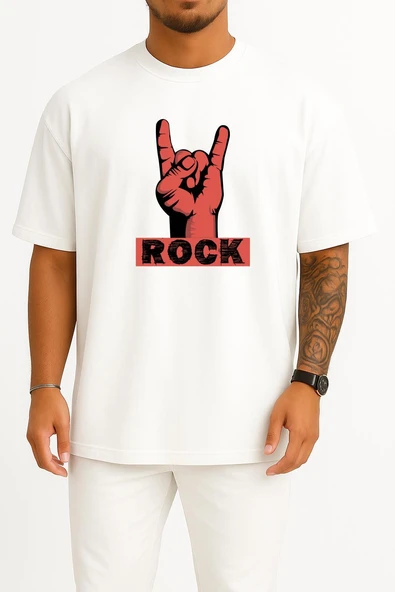 Oversize Rock Göğüs Tasarımlı Unisex T-Shirt ürün görseli