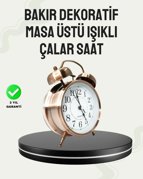 Nostaljik Büyük Boy Metal Masa Saati Bronz Kaplama ve Yüksek Sesli Alarm ürün görseli 1