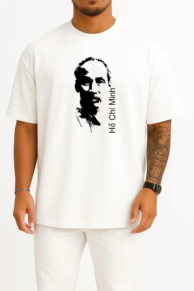 Oversize Ho Chi Minh City The Prison Diary Göğüs Tasarımlı Unisex T-Shirt - Resim 7