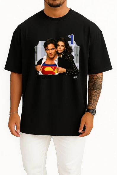 Oversize Lois And Clark Series And Season Folder İcons, Lois & Clark Göğüs Tasarımlı Unisex T-Shirt - Resim 9