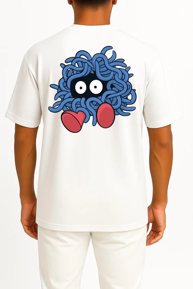 Oversize Tangela Cep ve Sırt Tasarımlı Unisex T-Shirt - Resim 7