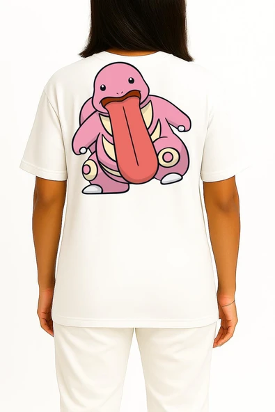Oversize Lickitung Cep ve Sırt Tasarımlı Unisex T-Shirt - Resim 4