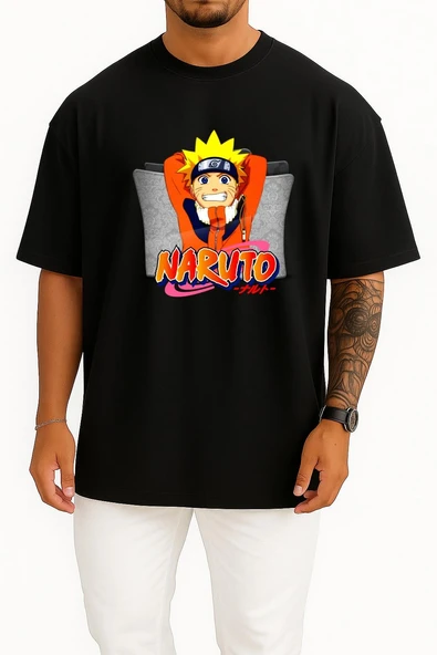 Oversize Naruto Folder Icon, Naruto Folder Icon Transparent Göğüs Tasarımlı Unisex T-Shirt - Resim 11