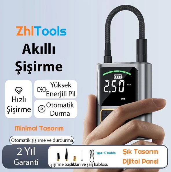 Zhltools ST-5528 Dijital Basınç Göstergeli Oto Lastik Şişirme Pompası Hava Kompresörü - Resim 2