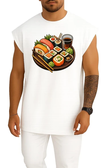 Oversize Sushi Göğüs Baskılı Atlet - Resim 7