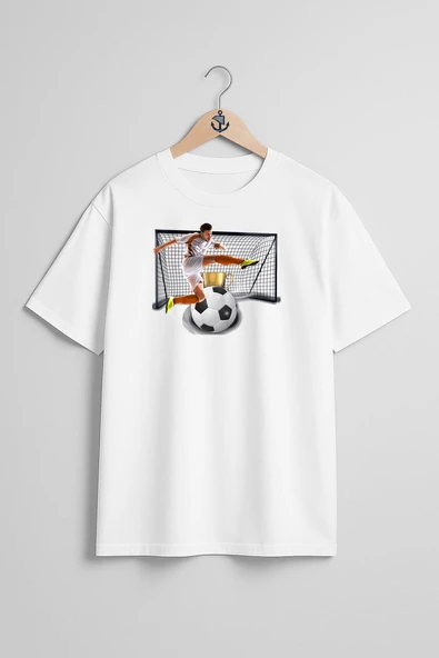 Oversize Kaleci Futbol Topu Ve Kupa Göğüs Tasarımlı Unisex T-Shirt - Resim 7
