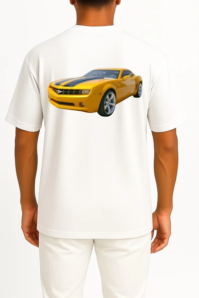 Oversize Chevrolet Camaro Car Bumblebee Chevrolet Corsica Cep ve Sırt Tasarımlı Unisex T-Shirt - Resim 2