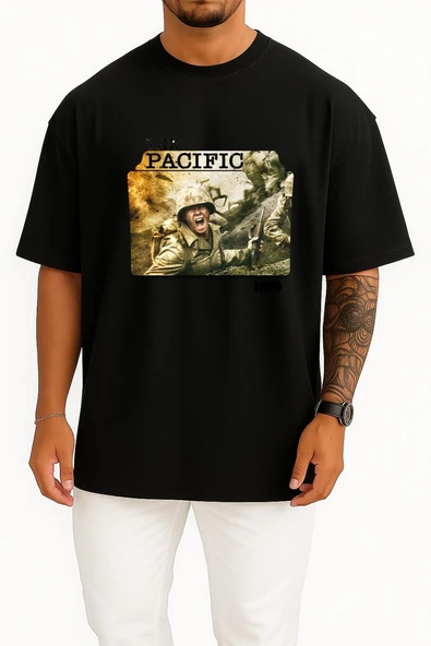 Oversize Band Of Brothers The Pacific Series Folder İcons, The Pacific Göğüs Tasarımlı Unisex T-Shirt - Resim 9