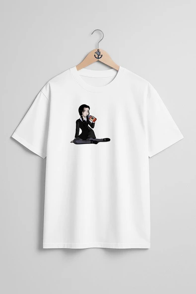Oversize Wednesday Addams Morticia Addams Thing Drawing Göğüs Tasarımlı Unisex T-Shirt - Resim 7